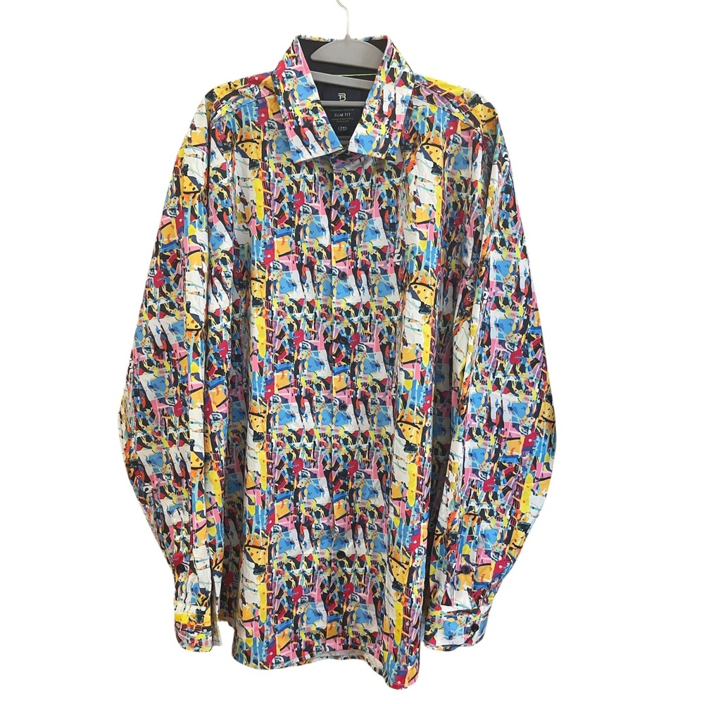 Tom Baine Slim Fit Performance Shirt 3XL Abstract Paint Splatter Multi-Color
